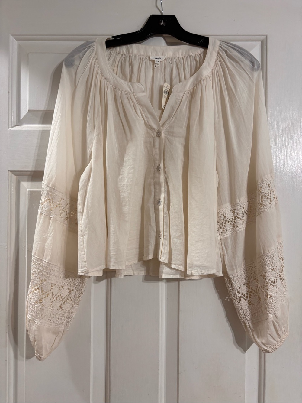 NWT Aerie Cream Button-Front Peasant Blouse